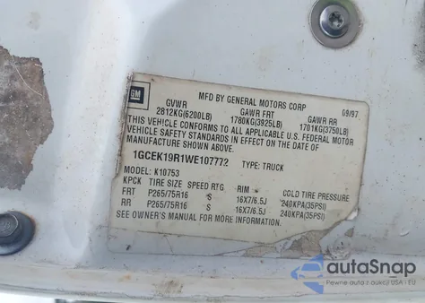 1998 Chevrolet K1500 Fleetside from USA, damaged, VIN 1GCEK19R1WE107772